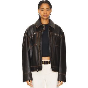 Lovers and Friends Brinley Faux Leather Jacket Brown Distressed Large Revolve